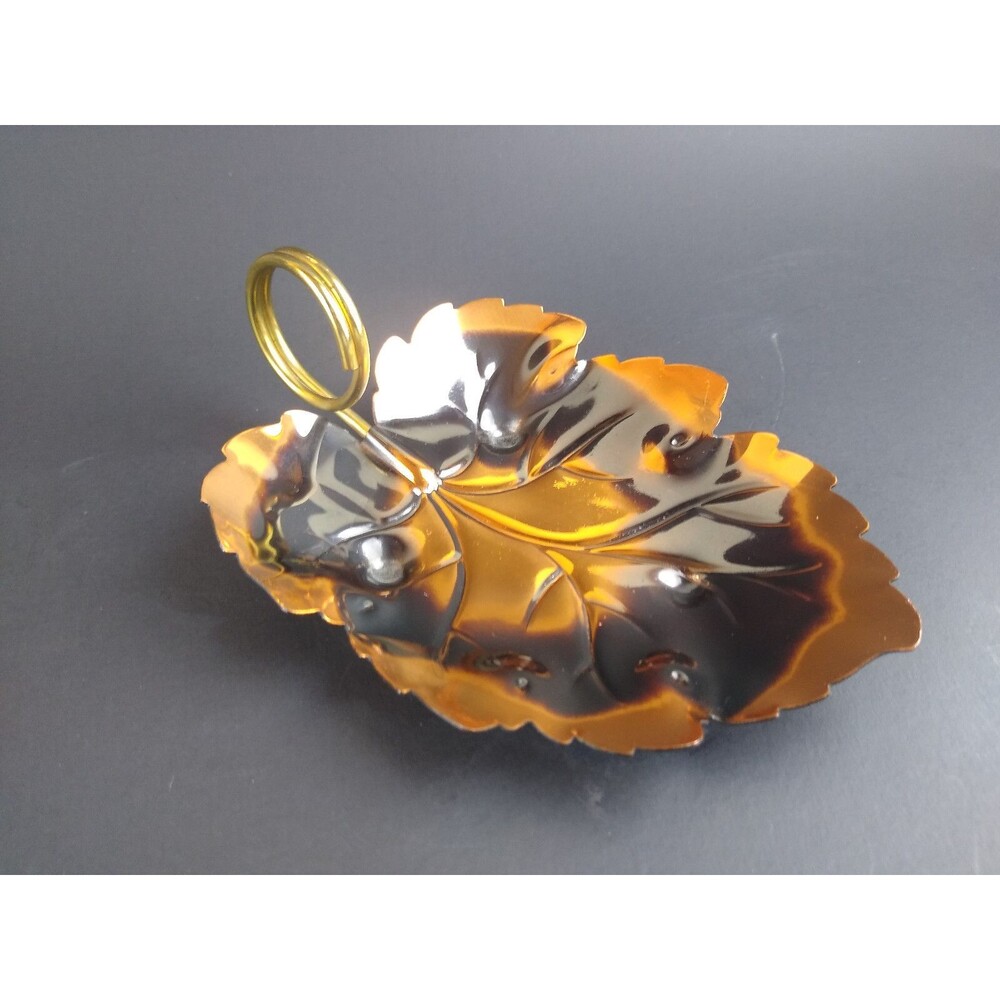 Copper Leaf Dish Plate Tray Brass Finger Ring Handle Candle Vintage Coppercraft